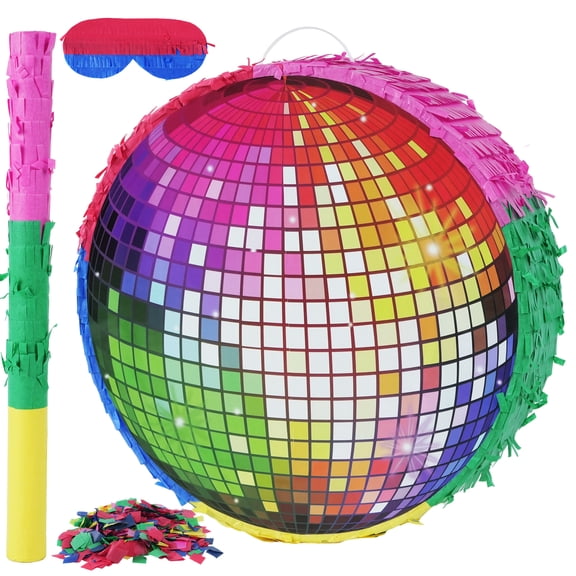 JUGAAD LIFE Disco Ball Pinata Party Supplies Pinata Bundle with Blindfold and Bat for Girls Boys Kids Adults Theme Birthday Party Toys Game Decorations