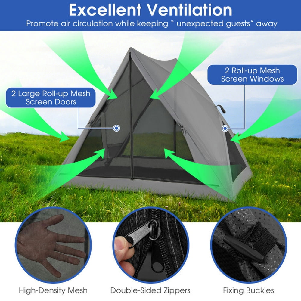 Topcobe Pop-up Camping Tent for 2-3 People with Carry Bag and Rainfly for Backpacking Hiking Trip, Outdoor Traveling Tent-Gray