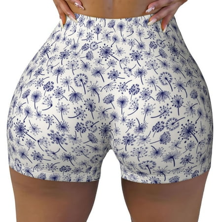 Workout Shorts Women  Blue Dandelion Biker Shorts for Women Running Gym Spandex Shorts Tummy Control