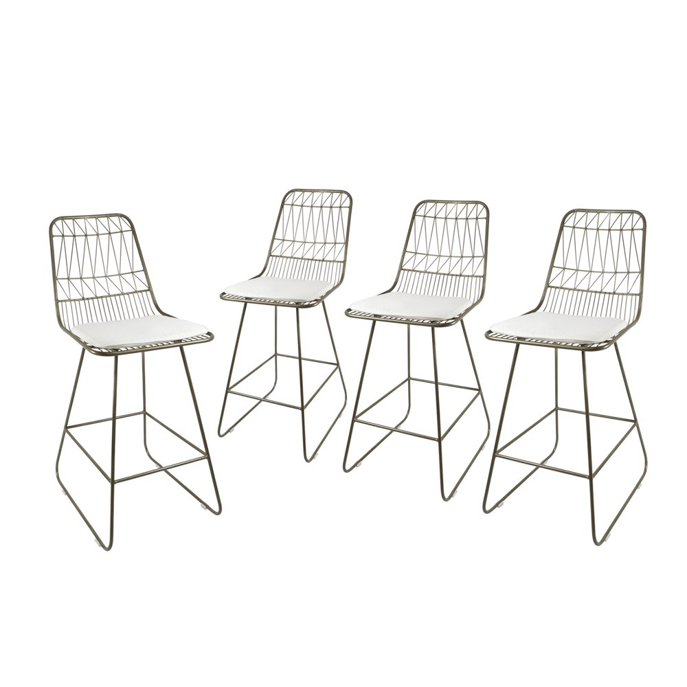 Emory Outdoor Modern Geometric Iron 26" Counter Stools with Cushions