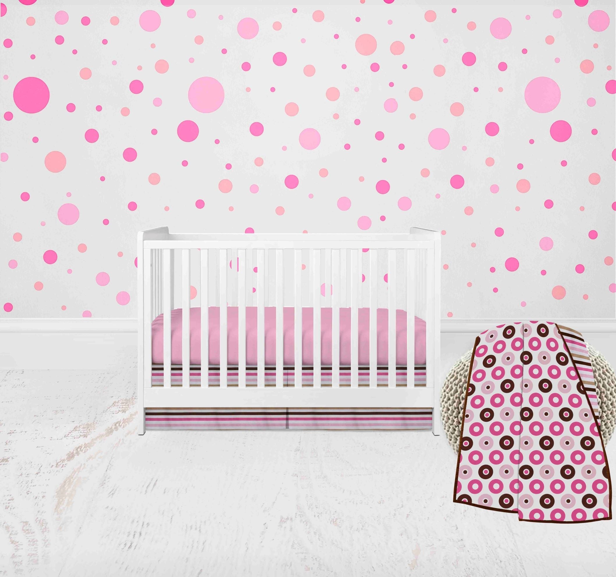 Bacati - Mod Dots Stripes 3-Piece Crib Bedding Set - Pink/Beige/Chocolate Girls
