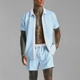 thumbnail image 2 of GERsome Summer Outfits for Men 2 Piece Lounge Sets V Neck Button Down Shirts and Shorts Loungewear with Pockets S-2XL, 2 of 7