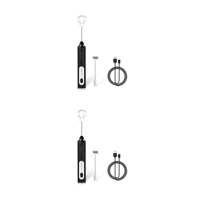 Bewildely Espumador de leche batidor de huevos eléctrico Mini licuadora de alimentos batidor agitador USB recargable herramientas de cocina Negro 2Conjunto