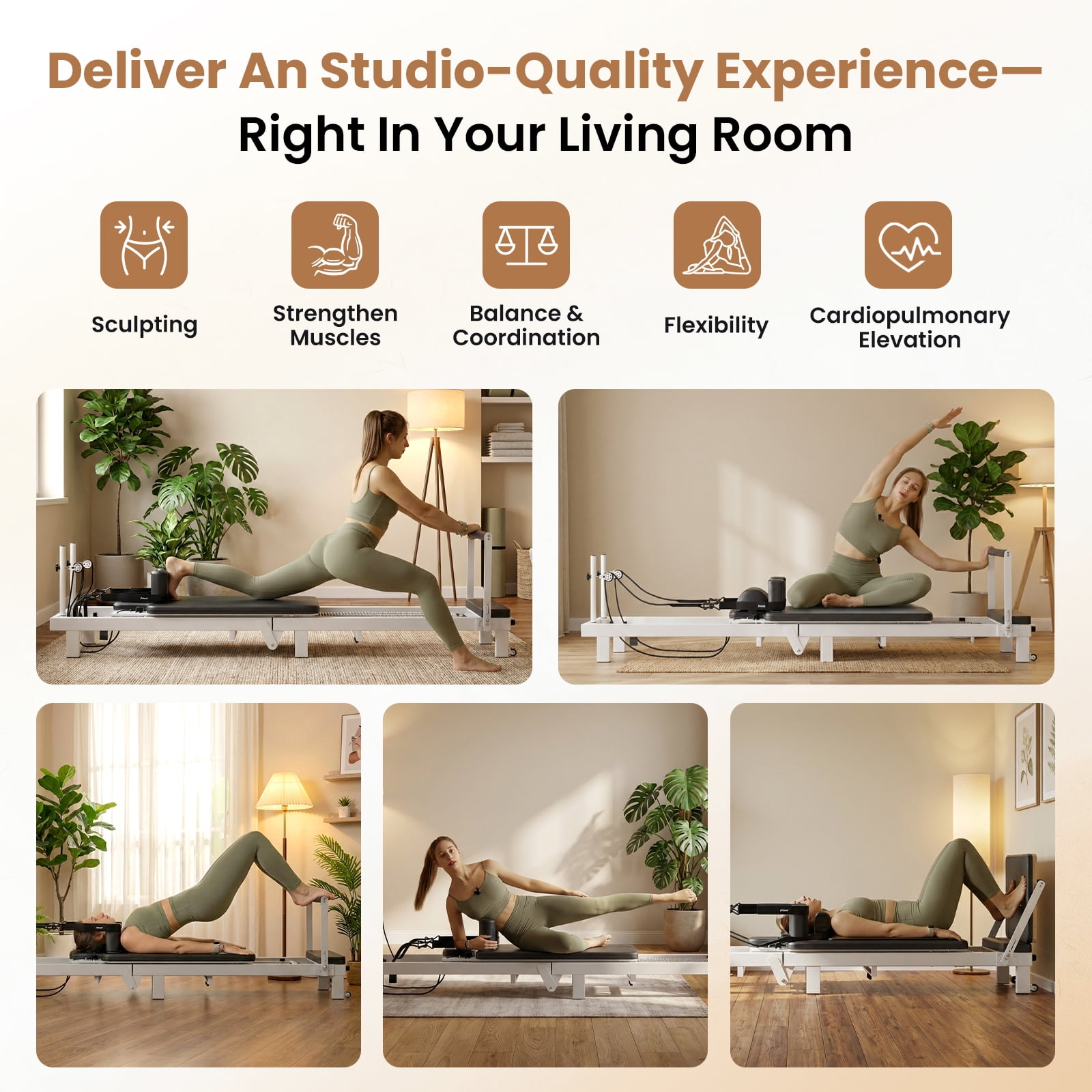Syedee 86.6” Foldable Pilates Equipment, Pilates Reformer Machine Suitable For Height Over 5'7 '', Pilates Exercise Equipment with Jump Board For Home Gym, 110lbs resistance 5 Springs