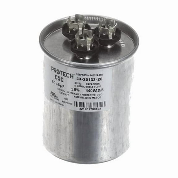 Rheem 43-25133-26 Genuine OEM Capacitor - 440VAC, 0.833 Hz, 50 Plus 5uF, Round
