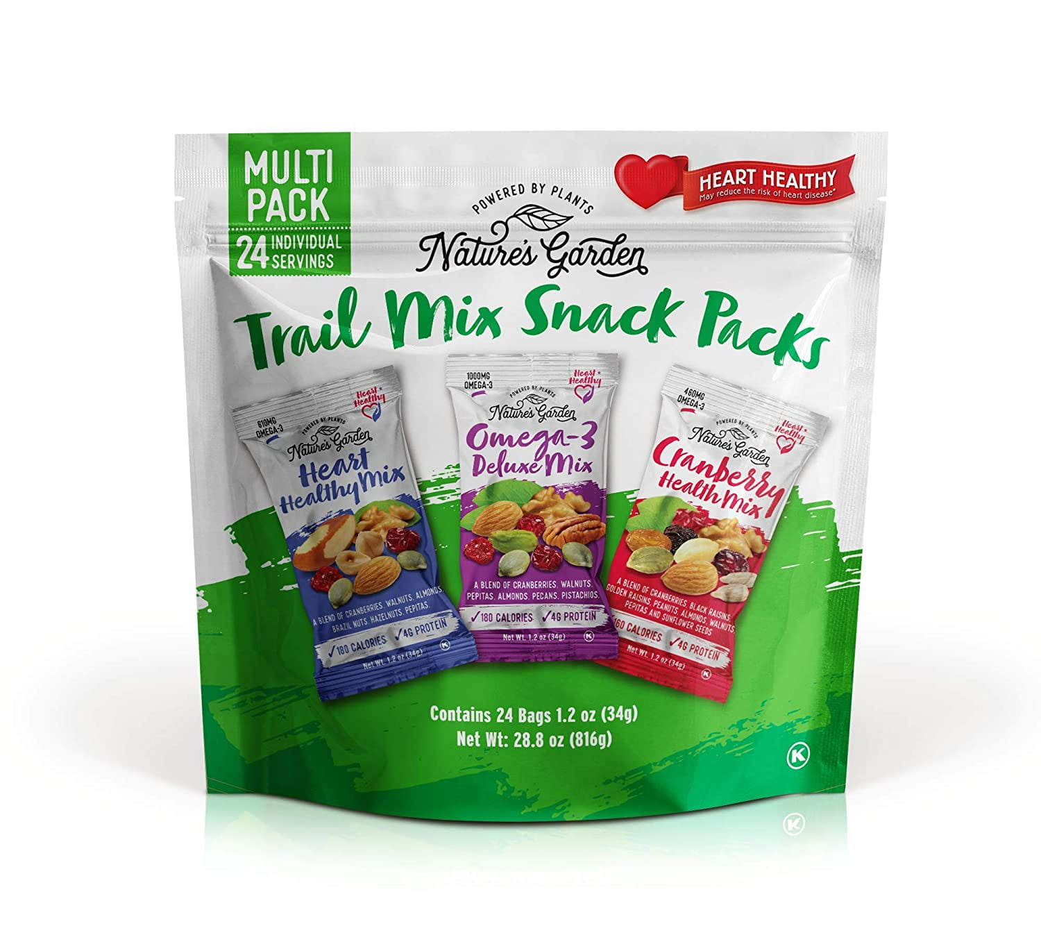 Nature's Garden Healthy Trail Mix Snack Packs - Mixed Nuts, Heart Healthy Nuts, Omega-3 Rich, Cranberries, Pumpkin Seeds, Perfect For The Entire Family – 1.2 oz Bags (24 Individual Servings)