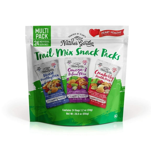 Nature's Garden Healthy Trail Mix Snack Packs - Mixed Nuts, Heart Healthy Nuts, Omega-3 Rich, Cranberries, Pumpkin Seeds, Perfect For The Entire Family – 1.2 oz Bags (24 Individual Servings)