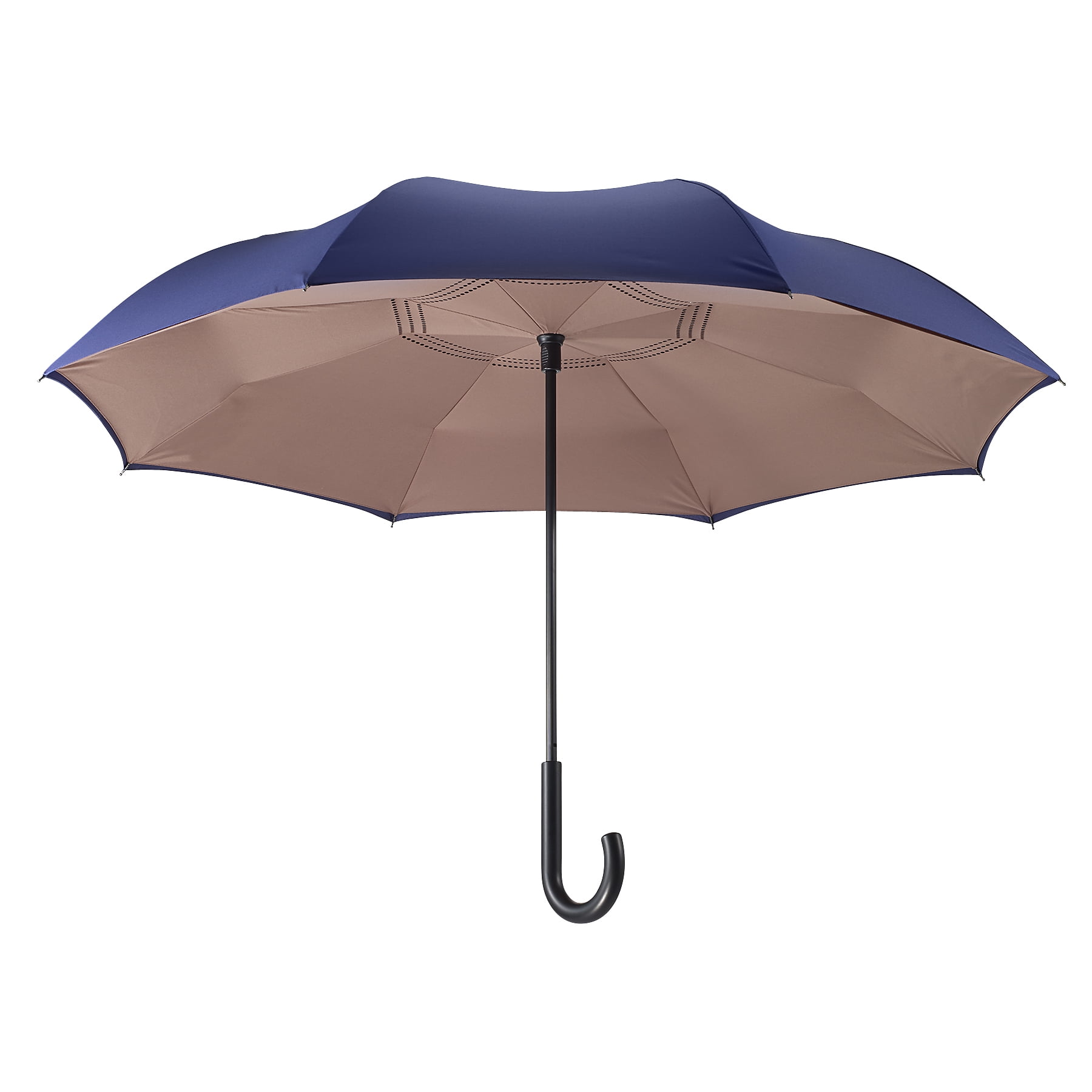 Galleria Navy/Camel Stick Umbrella Reverse Close