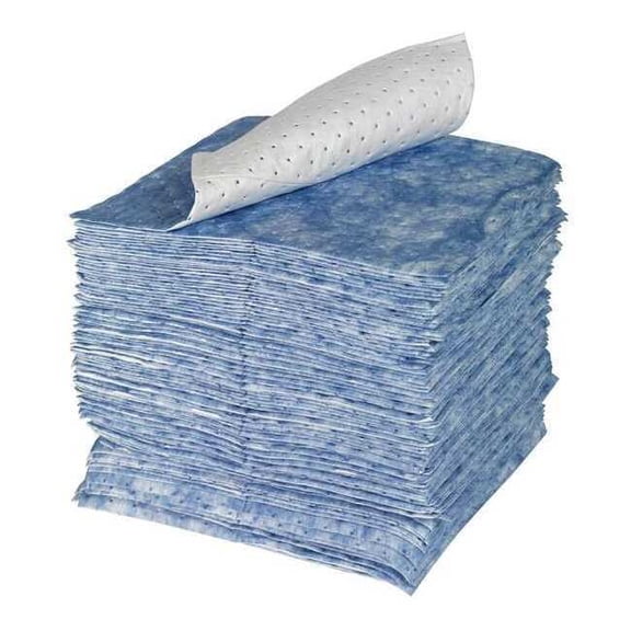 Brady Sorbent Pad, 24 gal, 15 in x 19 in, Oil, Blue, White, 100 PK SPC105