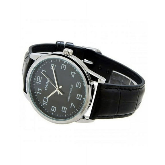 Casio Men's MTPV001L-1B Black Leather Band Silver Bezel Quartz Analog Watch