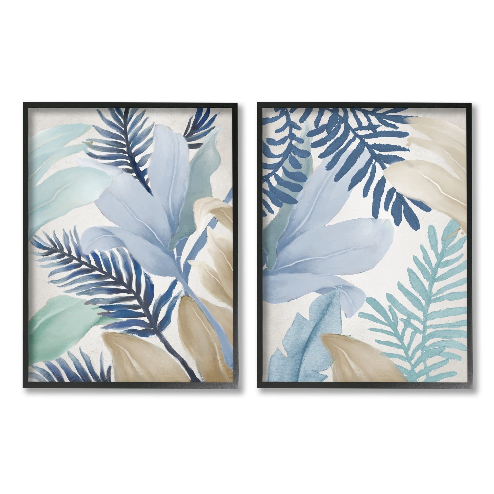 Stupell Industries Tropical Flower Petal Leaf Sprigs Botanical Pastels Painting Black Framed Art Print Wall Art, Set of 2, Design by Elizabeth Medley