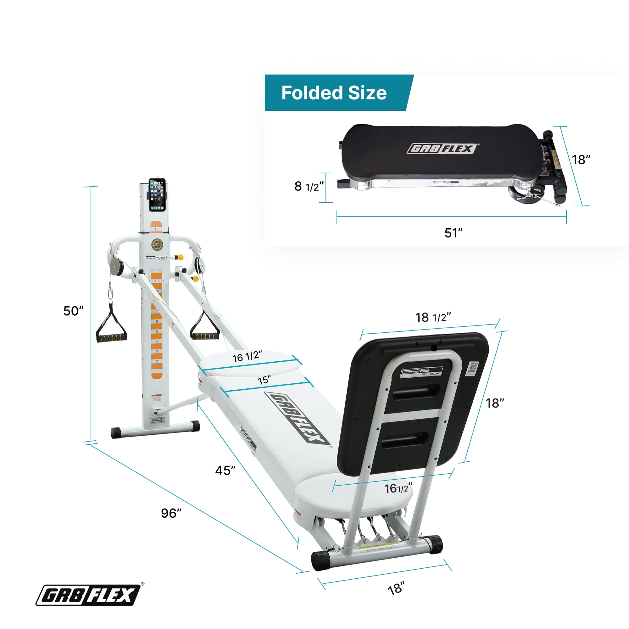 GR8FLEX High Performance Gym Pearl White XL Model with Total Over 100 Workout Exercises