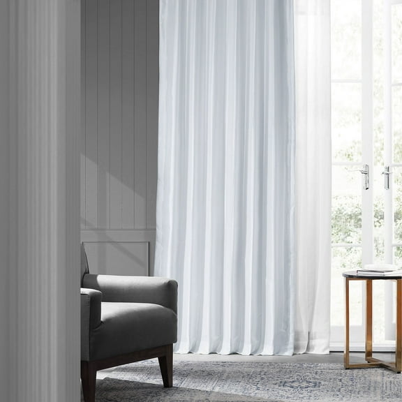 White Faux Silk Taffeta Curtain (1 Panel), White, 50W X 120L