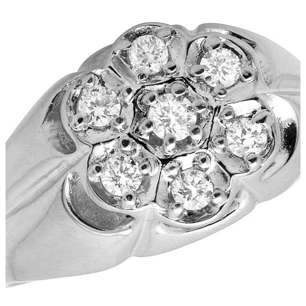 Jewelry Unlimited - 10K White Gold Men's Flower Cluster Vintage Genuine
