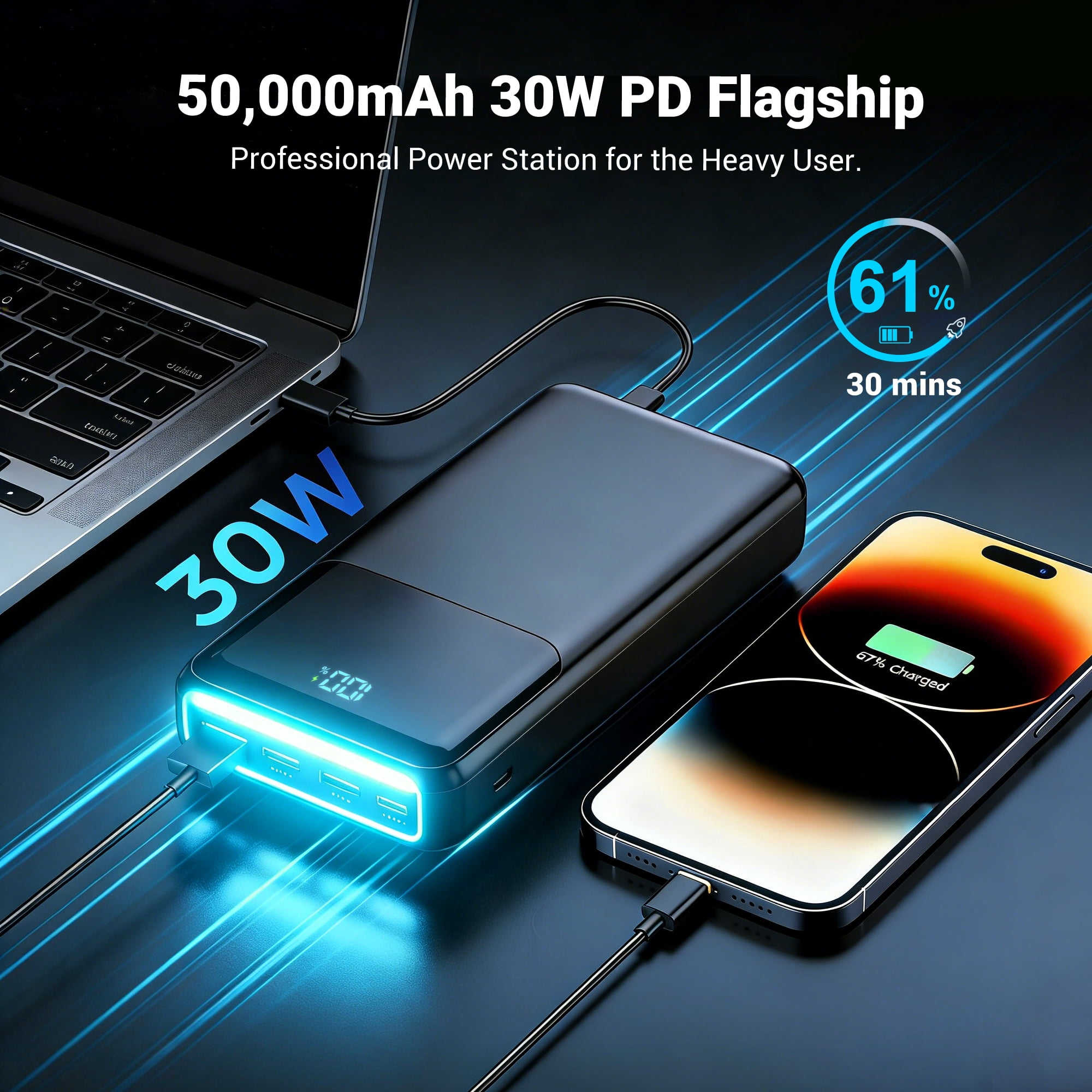 Tilnce 50000mAh Power Bank Charger - 30W PD Fast Charging for iPhone 17 Pro Max