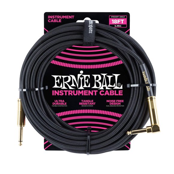 Cable Trenzado para Instrumentos Ernie Ball Negro 5,4 m Recto Acodado