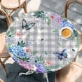 thumbnail image 2 of Watercolor Flowers Round Tablecloth, Fitted Table Cover with Elastic for 45"-54" Round Tables, Spring Butterflies Floral Gray Plaid Table Cloth Outdoor Indoor Dinning Party Waterproof Tablecloths, 2 of 7