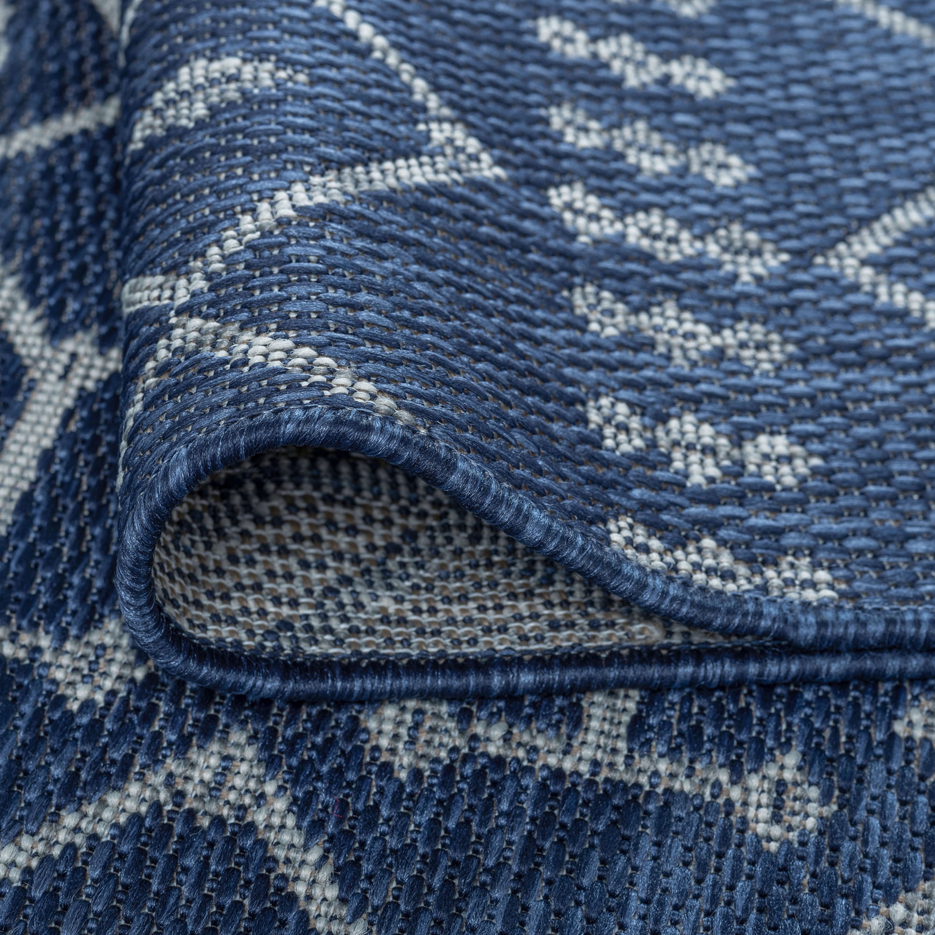 Veranda Contemporary 2' x 7' Navy and Light Gray Polypropylene Outdoor Area Rug