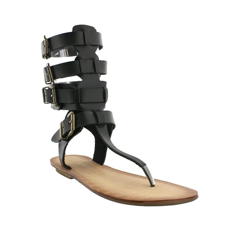 Liliana AVIS 3 Women Leatherette Strappy T Strap Gladiator Thong Sandal Black Black 6.5