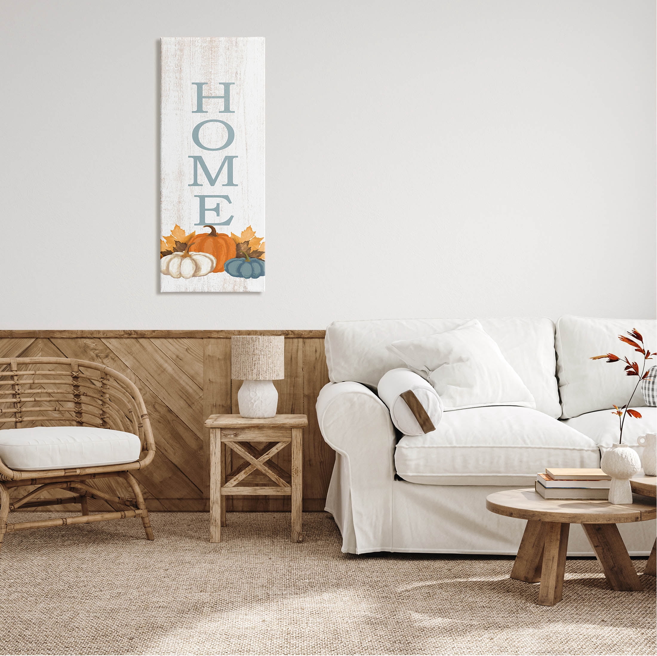 Stupell Industries Autumnal Pumpkin Leaves Home Sign Graphic Art Gallery Wrapped Canvas Print Wall Art, Design by Dogwood Portfolio