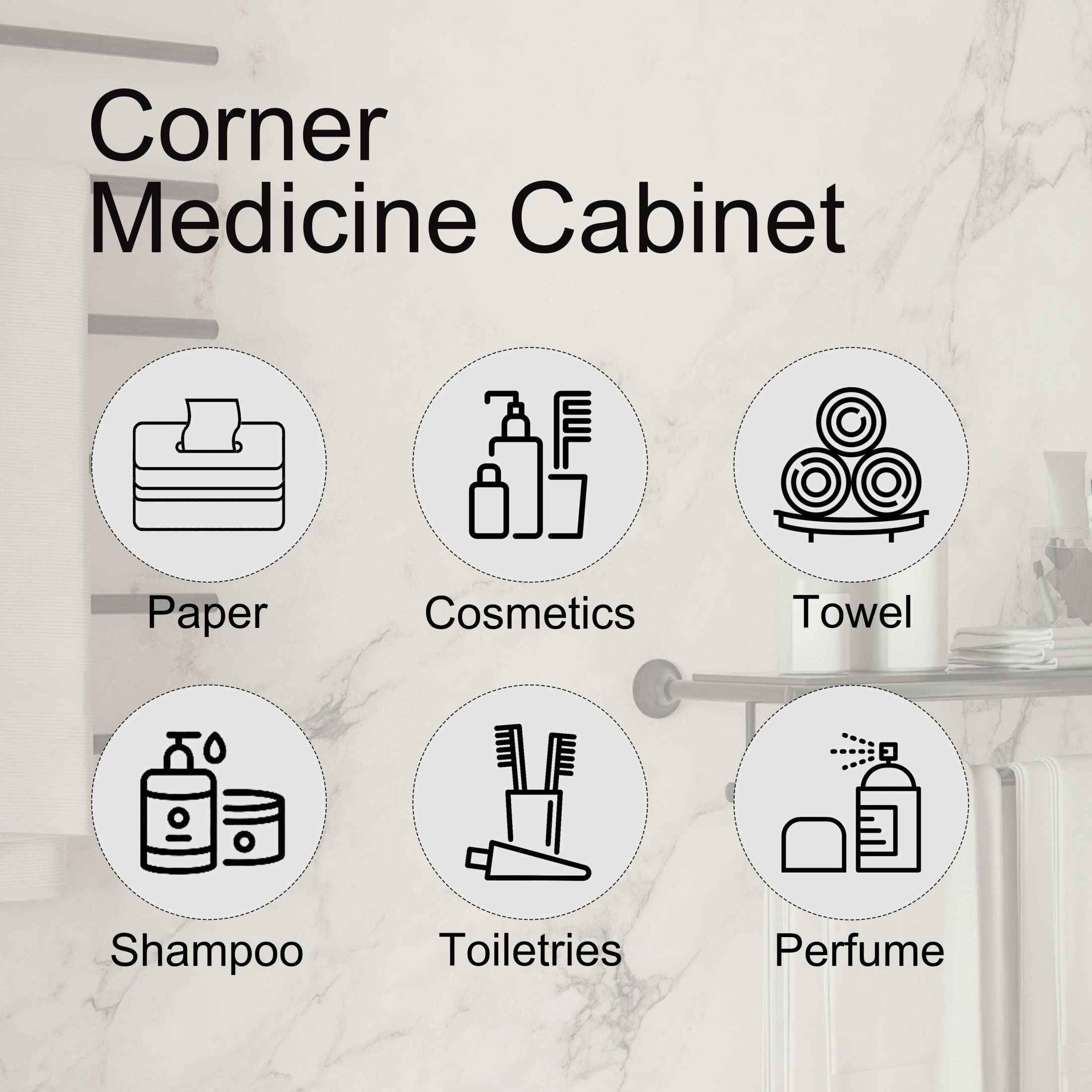 Noble House 18" Corner Medicine Cabinet, Arched Mirror, Metal Frame, Adjustable Glass Shelves, for Small Spaces, Black