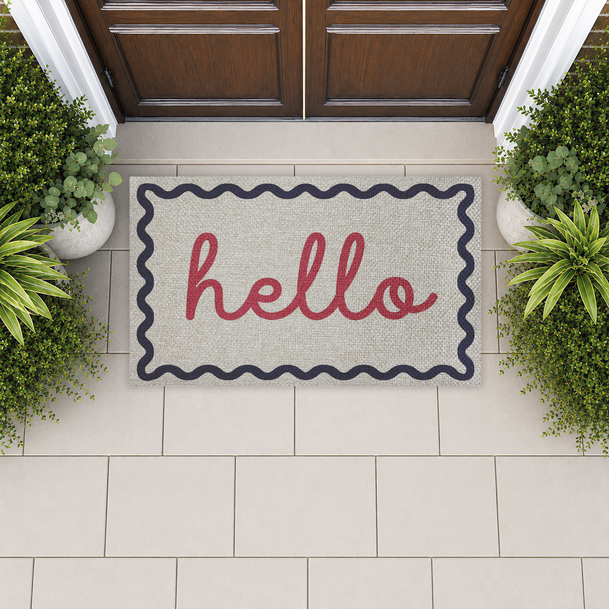 Stupell Industries Hello with Wavy Border Printed Outdoor Imitation Sisal Floor Mat, design by Lil' Rue