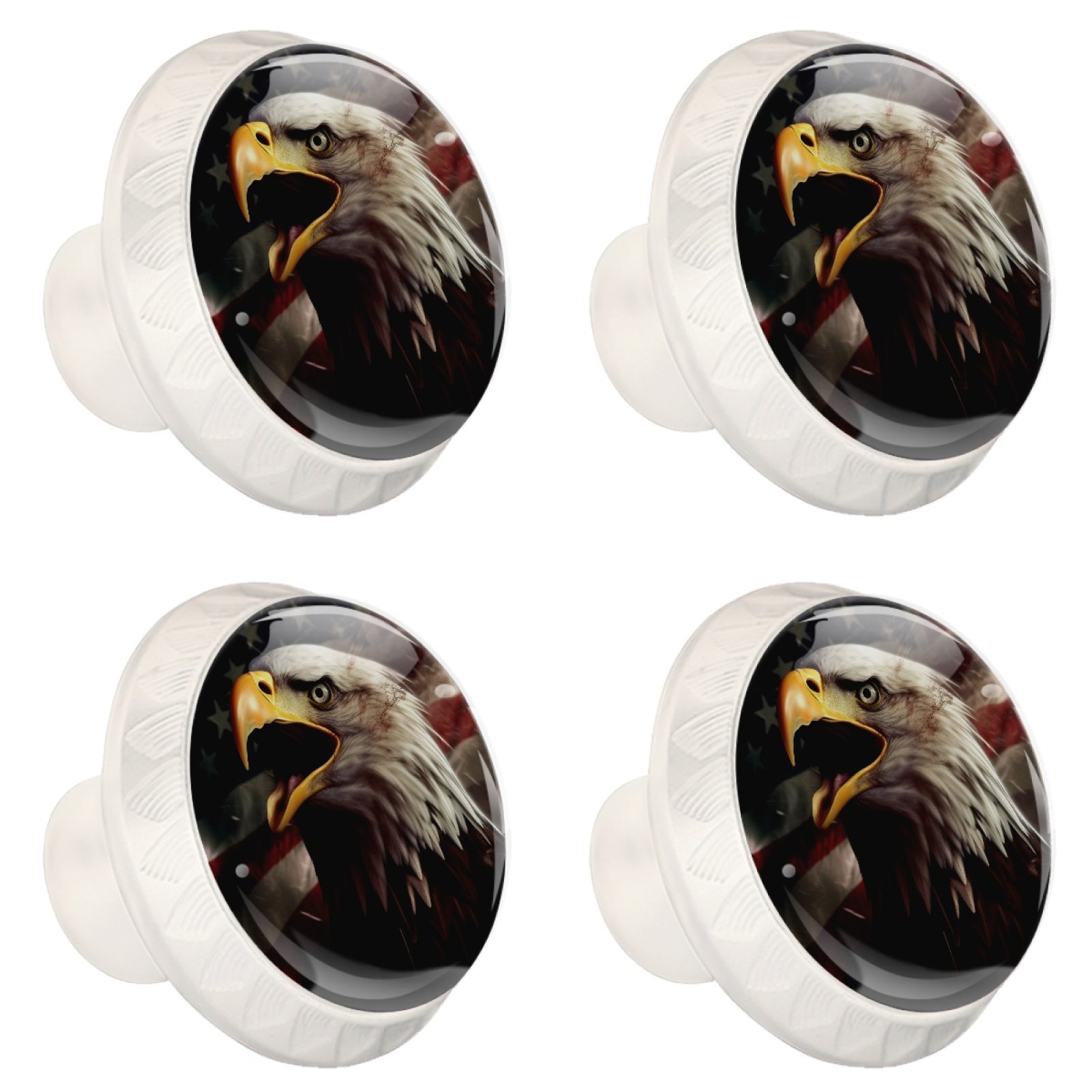 4 Pcs Eagle and American Flag Knobs for Kitchen Cabinet Cupboard Dresser Bookcase Drawer Pulls Handles Round Home Decor