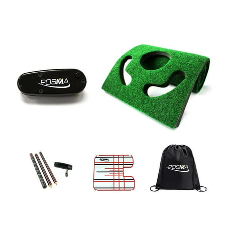 POSMA LA010N Golf Putt Training Laser Aid Set with Putting Slope Mat + Putting Alignment & Plane Mirror + Wooden
