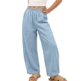 thumbnail image 2 of FRSASU Girls Loose Fit Wide Leg Pants Casual Baggy Trousers with Pockets Lightweight Summer Sweatpants for Kids Blue, 2 of 9