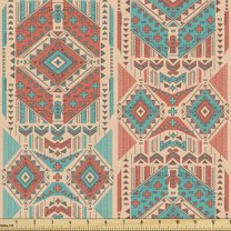 Ambesonne Mexican Fabric by the Yard Upholstery, Vintage Geometric Motif, 1 Yard, Sea Green Dark Coral