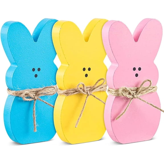 3Pcs Easter Bunny Table Wooden Signs,Bunny Shaped Farmhouse Decor Spring Bunny Wood Tabletop Easter Decor for Tiered Tray/Mantel/Table Decorations