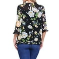 thumbnail image 4 of INSPIRE CHIC Women's Tops 3/4 Sleeves Ruffle Hem Floral Chiffon Shirt Blouses Black-Green Floral M, 4 of 7