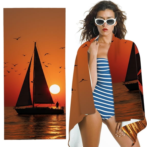 RKSupls sunset sailing Oversized Microfiber Beach Towel,  Ultra-Soft Microfiber Suitable for Bathroom, beach, Soft Super Absorbent- 30x60 in