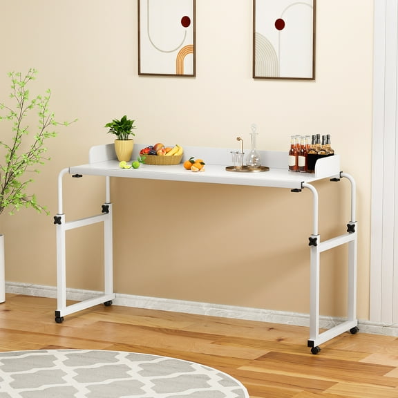 120x40CM Height Adjustable Overbed Table with Wheels, Rolling Over-the-Bed Laptop Desk with Raised Baffle, Home Office Bedroom Hospital Workstation Table Lorelo