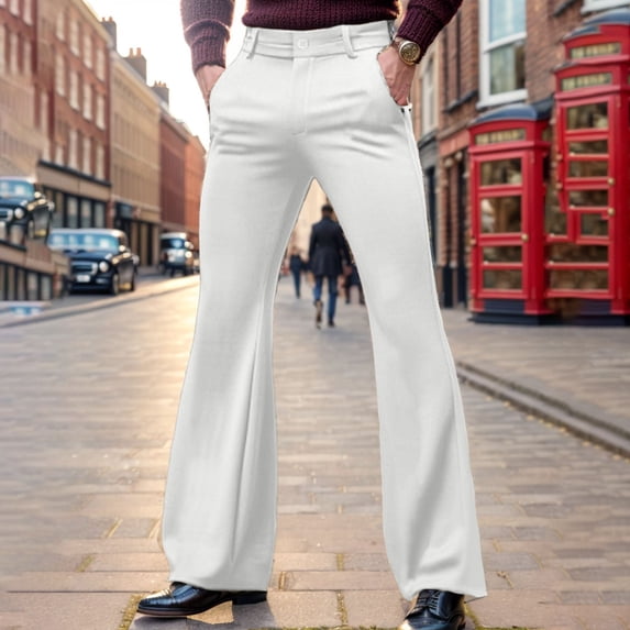 Bell Bottom Pants for Men 2026 Retro Casual with Pockets Dress Pants Flared Trousers 70s Disco Outfits
