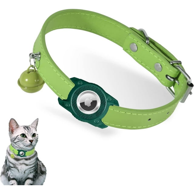 Collar verde para gato, collar Airtag para gato con soporte para Airtag y hebilla de seguridad, collar personalizado para gato