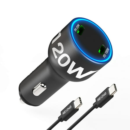 Rexing 120W 2 Port USB C Car Charger with Cables Included