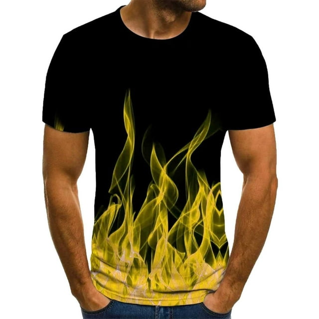 LSLJS Tshirts Shirts for Men 3D Flame Pattern Printed Short Sleeve T-Shirts Casual Graphics Crew Neck Tees