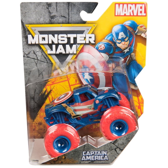 Monster Jam, Marvel Official Captain America Monster Truck, Die-Cast Vehicle, 1:64 Scale, Super Hero Kids Toys for Boys Ages 3 and up
