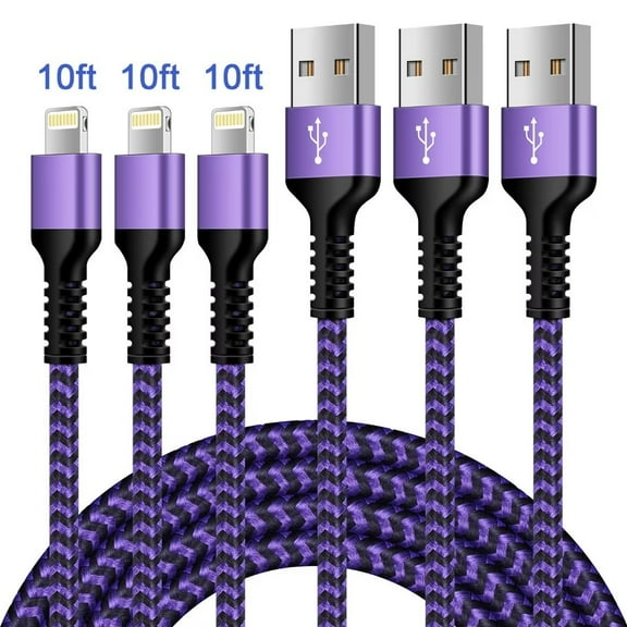 Lightning Cables,Usb a to Lightning Cable 10ft,AILKIN 3PACK Lightning Charging Cables USB to Lightning Cable 10ft Fast Charging USB a to Lighting Cables Fast Charge Cable Cords,Purple