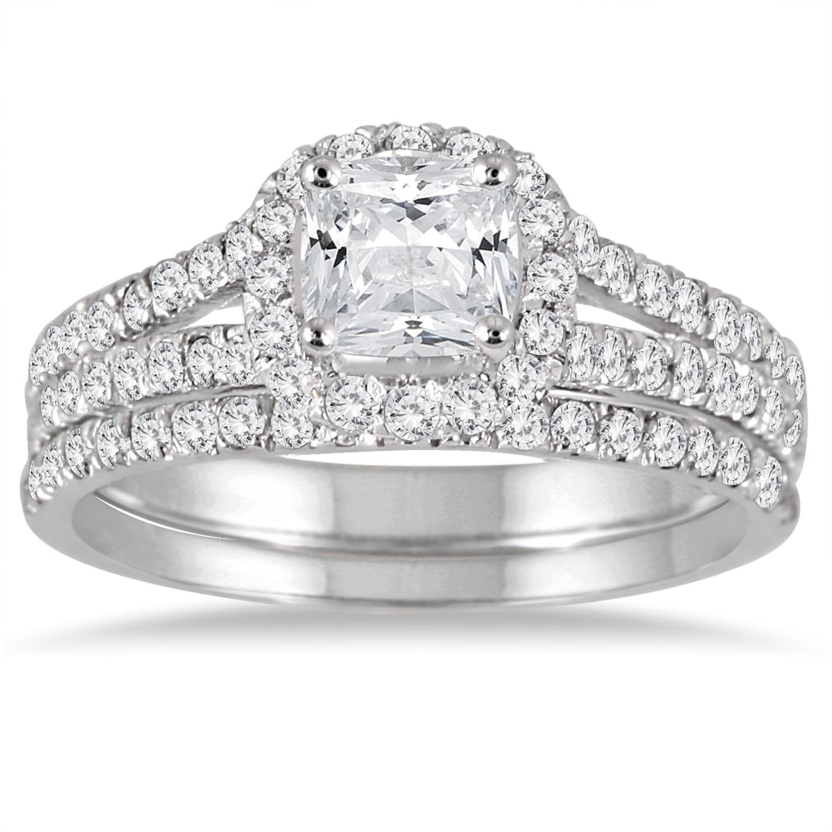 4 Ct Cushion Cut Diamond Engagement & Wedding Ring 14K White Gold Fn Bridal Set 