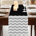 thumbnail image 3 of Black Grey 36 Inch Table Runner, Geometric Chevron Print Wavy Striped White Farmhouse Dresser Scarf Cotton & Linen Tablerunner for Dining/Kitchen Island/Holiday Party Décor Small 13" x 36", 3 of 9