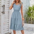 thumbnail image 4 of Vestido de mujer de una línea sin mangas con cuello en V vestido largo suave para cóctel (azul claro M) FLhrweasw Para estrenar, 4 of 7