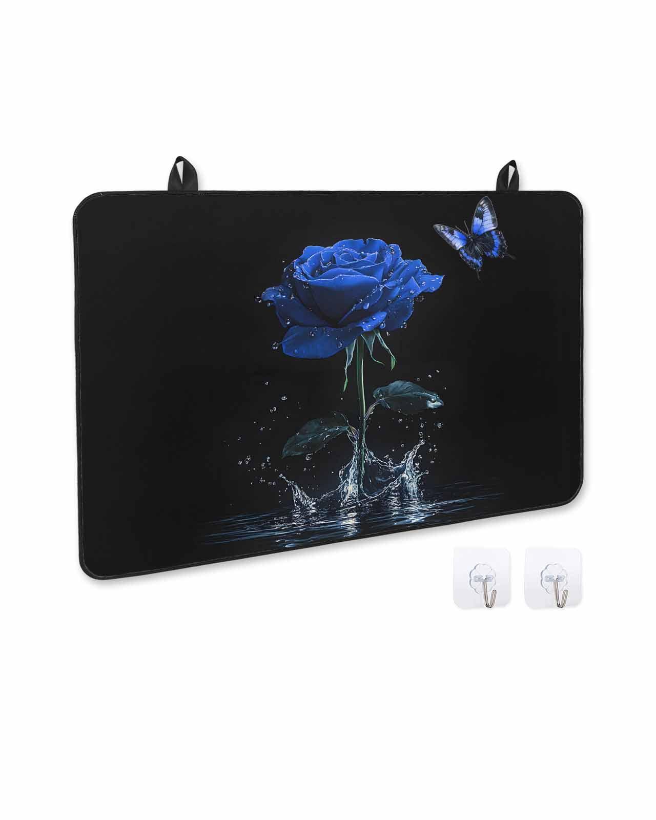 nqOlkjepod Large Induction Cooktop Protector Mat 36"x21", Blue Roses Stove Top Covers for Electric Stove, Modern Art Splash Flowers Butterfly Stove Burner Cover Mats, Glass Top Stove Cover