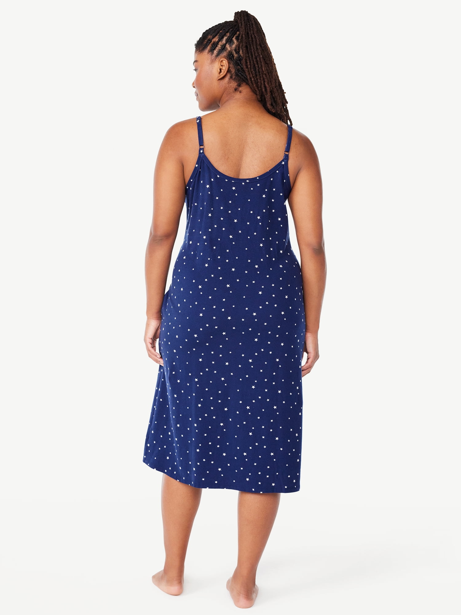 Joyspun Women’s Cotton Blend Pleated Neck Sleeveless Midi Nightgown, Sizes S to 5X