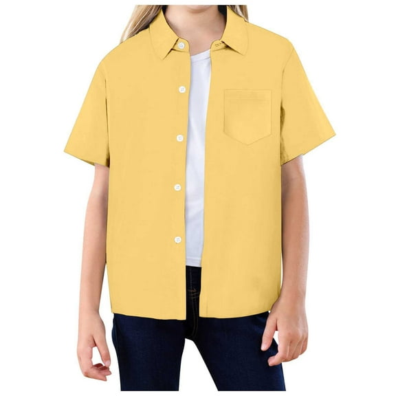 Povozer Girls and Toddlers' Short-Sleeve T-Shirts Cotton Linen Shirts for Girls Short Sleeve V Neck Tunic Blouse Tween Tops School Uniform Shirts Cute Summer Clothes for 11-12 Years,Yellow