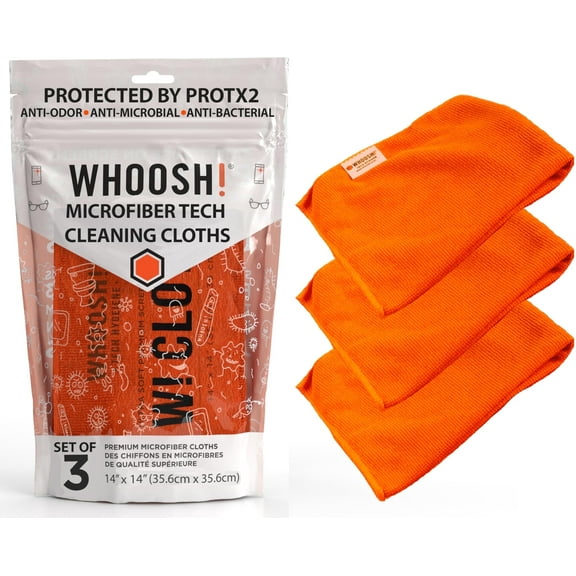 WHOOSH! Microfiber Cleaning Cloth Pack, 3-Pack 14x14” Screen Cleaning Cloths, Ultra-Soft, Scratch-Free, Odor-Resistant, Safe for Electronics, Glasses, Car Displays, Whiteboards, Machine Washable