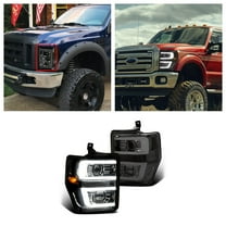 Kojem LED Projector Headlights for 2008-2010 Ford F250 F350 F450 F550 Super Duty DRL Tube Bar Head Lights Lamps Assembly Smoke Lens Driver & Passenger Side