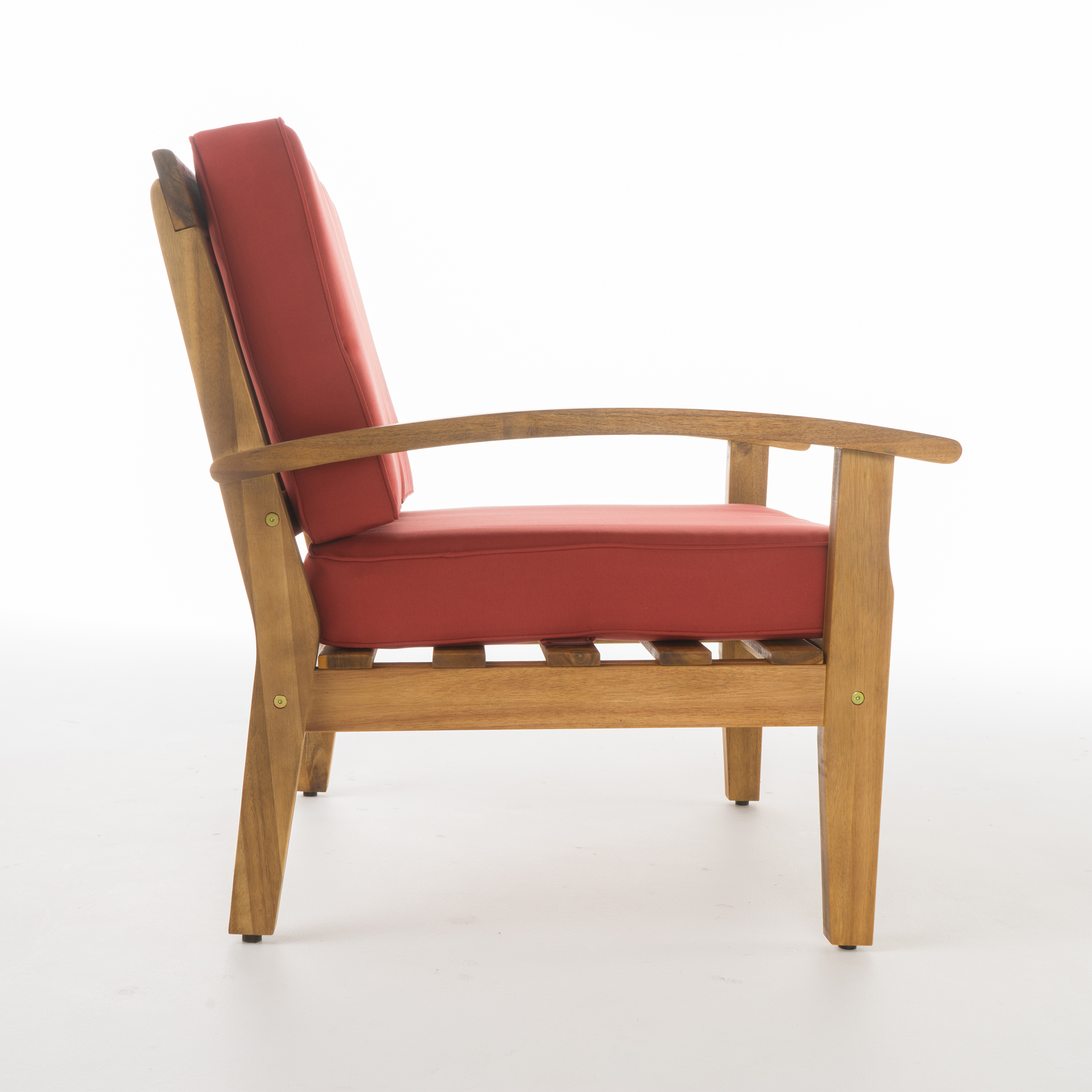 Aletta Outdoor Wooden Club Chairs with Cushions, Set of 4, Teak Finish, Red