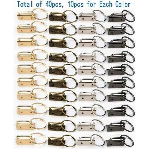 40PCS Key Fob Hardware, 1Inch Key Fob Keychain Wristlet Set, Silver Fob Chain Wristlet Hardware with Split Rings Key Rings